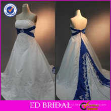 2015 реальный образец бальное платье без бретелек вышитые бисером Королевский синий и белый свадебные платья